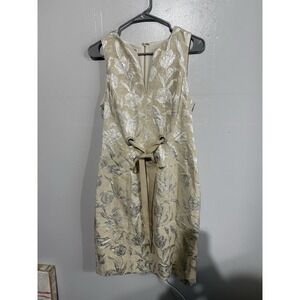 Chetta B Sherrie Bloom Peter Noviello‎ Cream And Silver metallic floral Dress 8